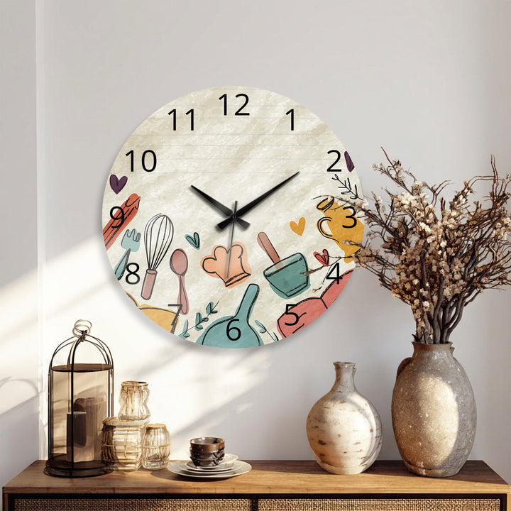 Kitchen Utensils Glass Wall Clock – Cute Cooking Kitchen Decor