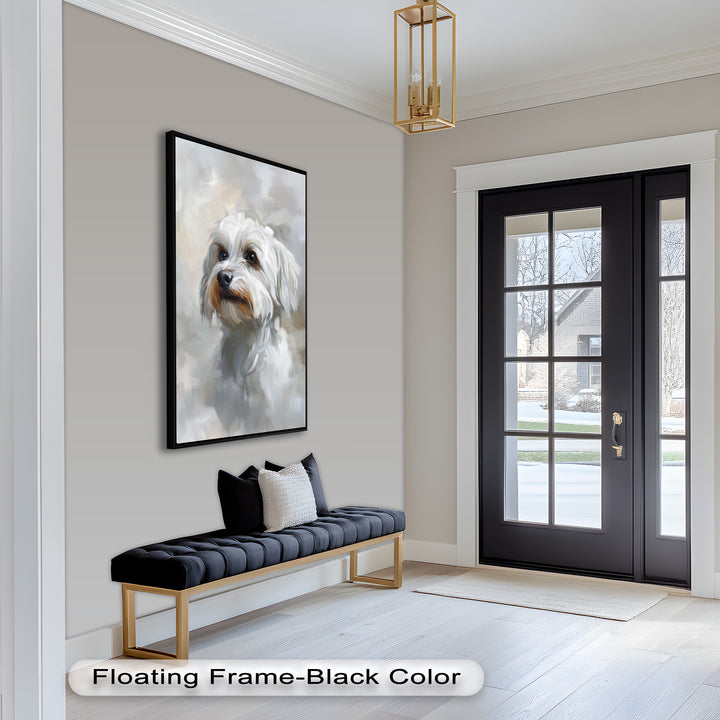 Snowy Gaze – White Maltese Portrait Animal Oil Painting