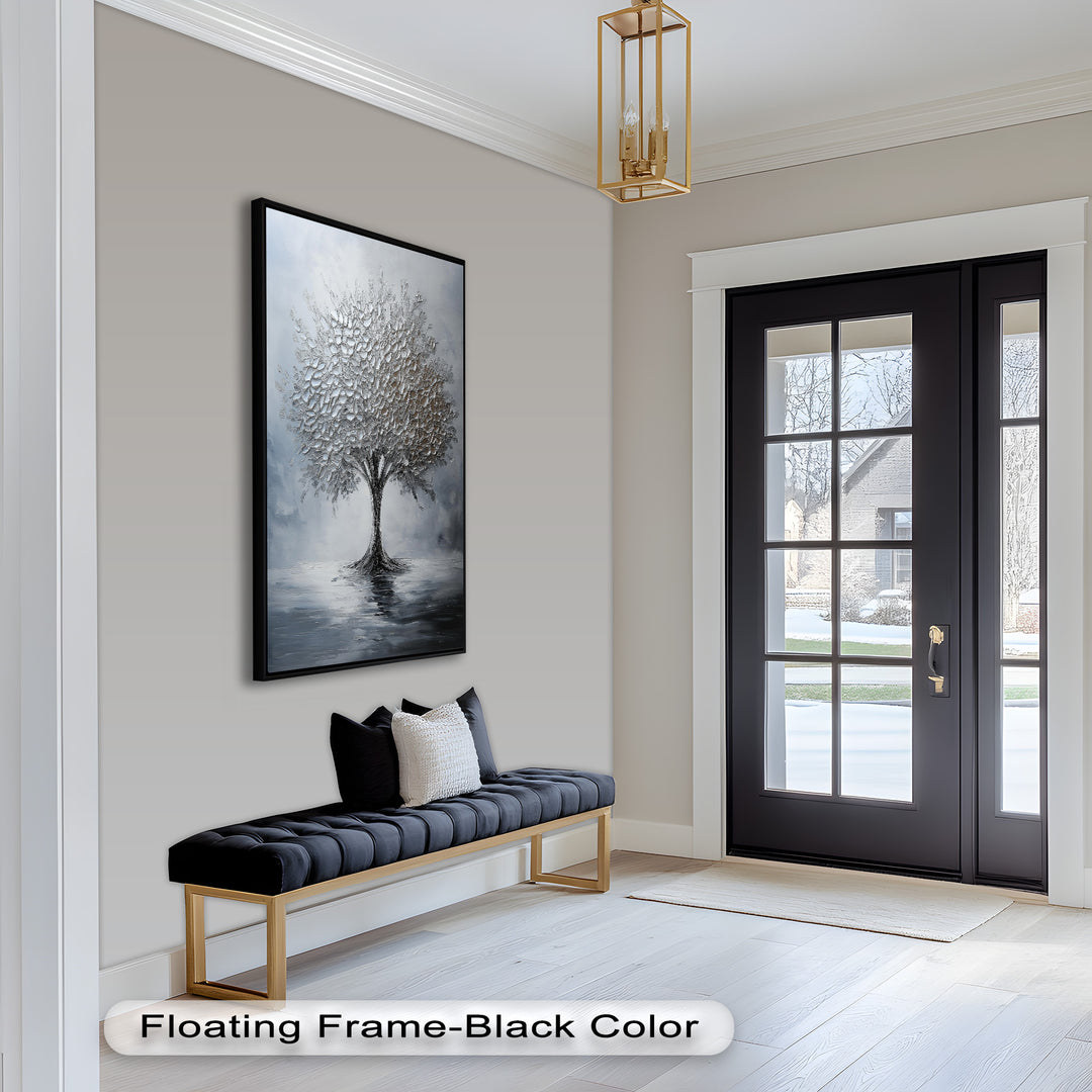 Silver Stillness – Tree in Monochrome Abstract Oil Painting