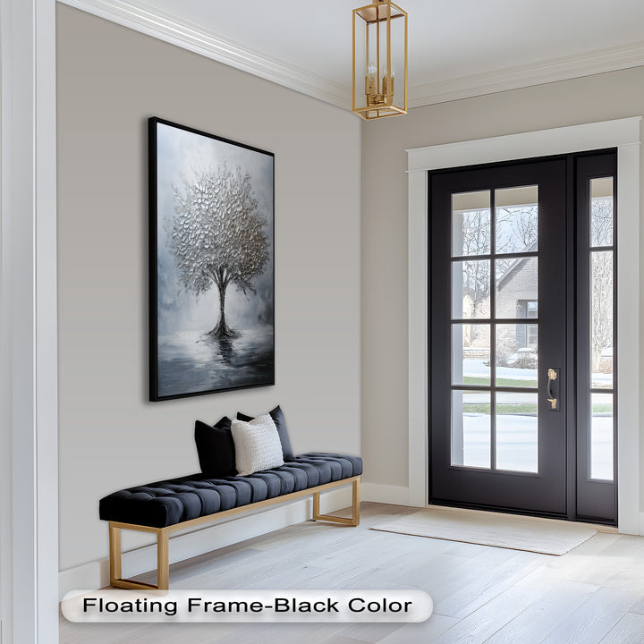 Silver Stillness – Tree in Monochrome Abstract Oil Painting