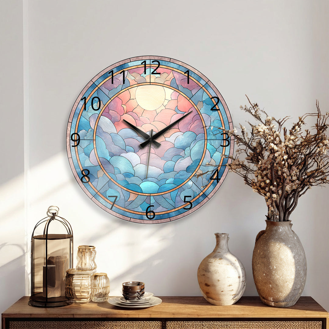Pastel Cloud Glass Wall Clock – Stained Glass Style Decor