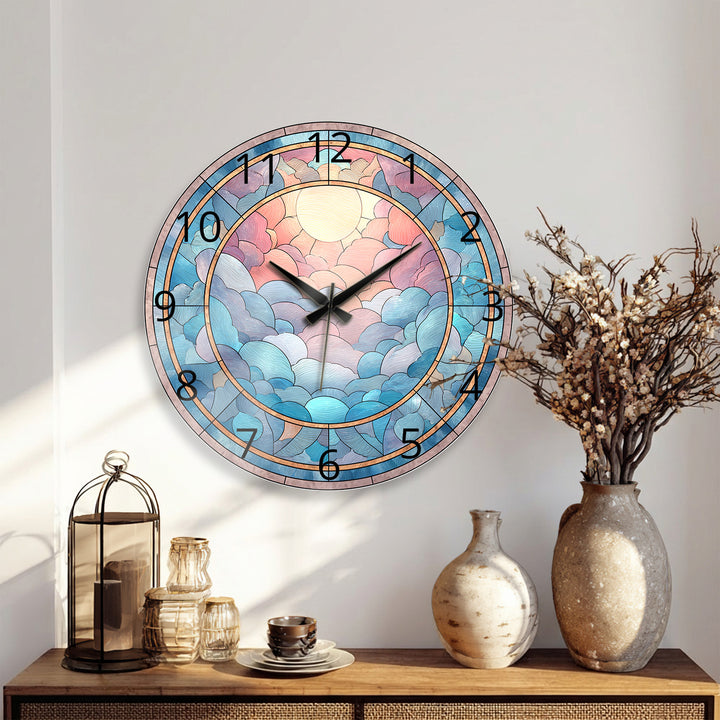 Pastel Cloud Glass Wall Clock – Stained Glass Style Decor