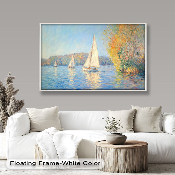 Tranquil Sails at Sunset – Impressionist Boat Scene Oil Painting