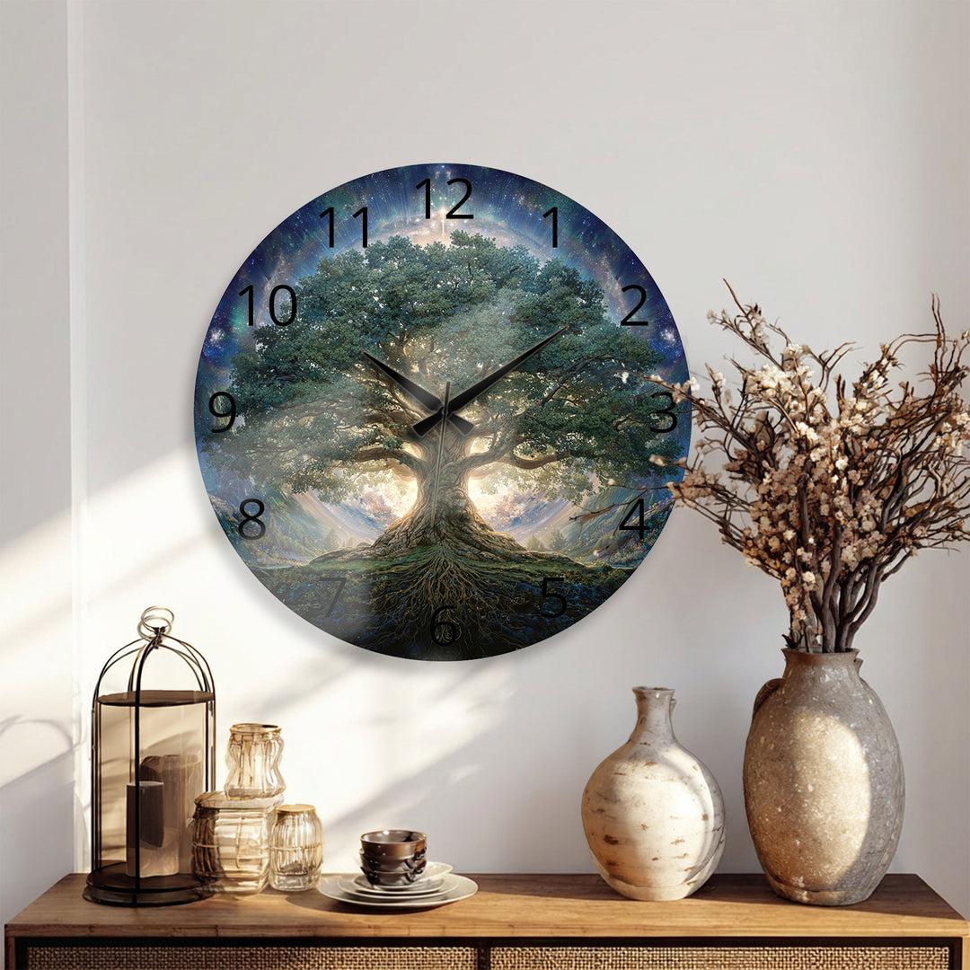 Tree of Life Glass Wall Clock – Mystical Forest Decor