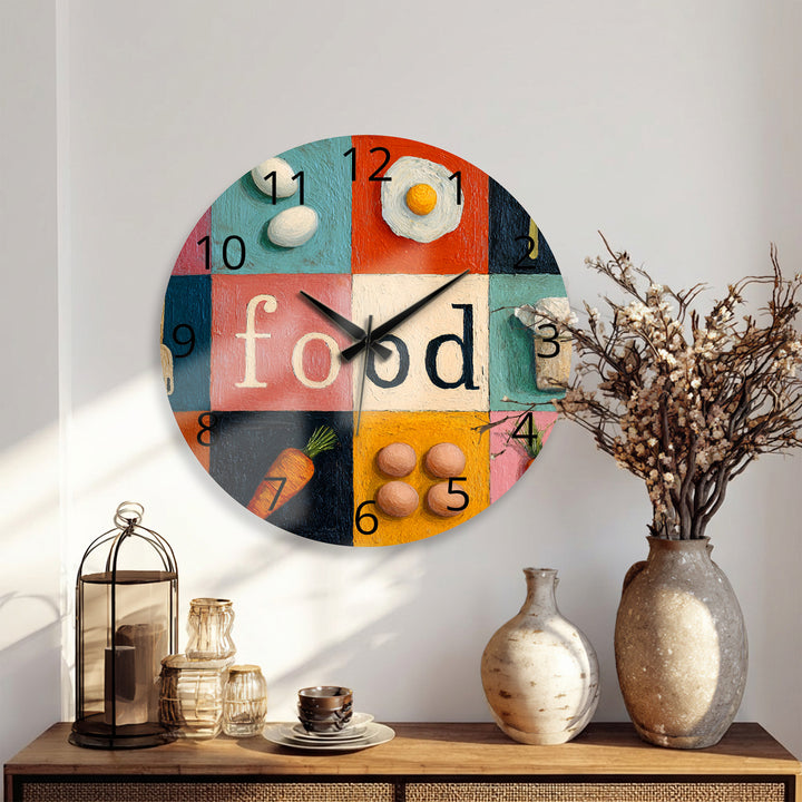 Colorful Food Glass Wall Clock – Retro Kitchen Decor