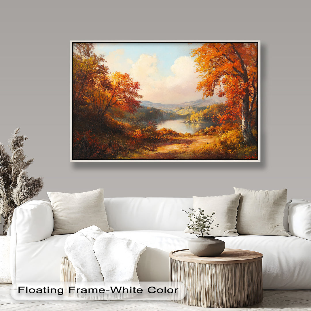 Golden Horizon – Ölgemälde mit herbstlichem Flussblick