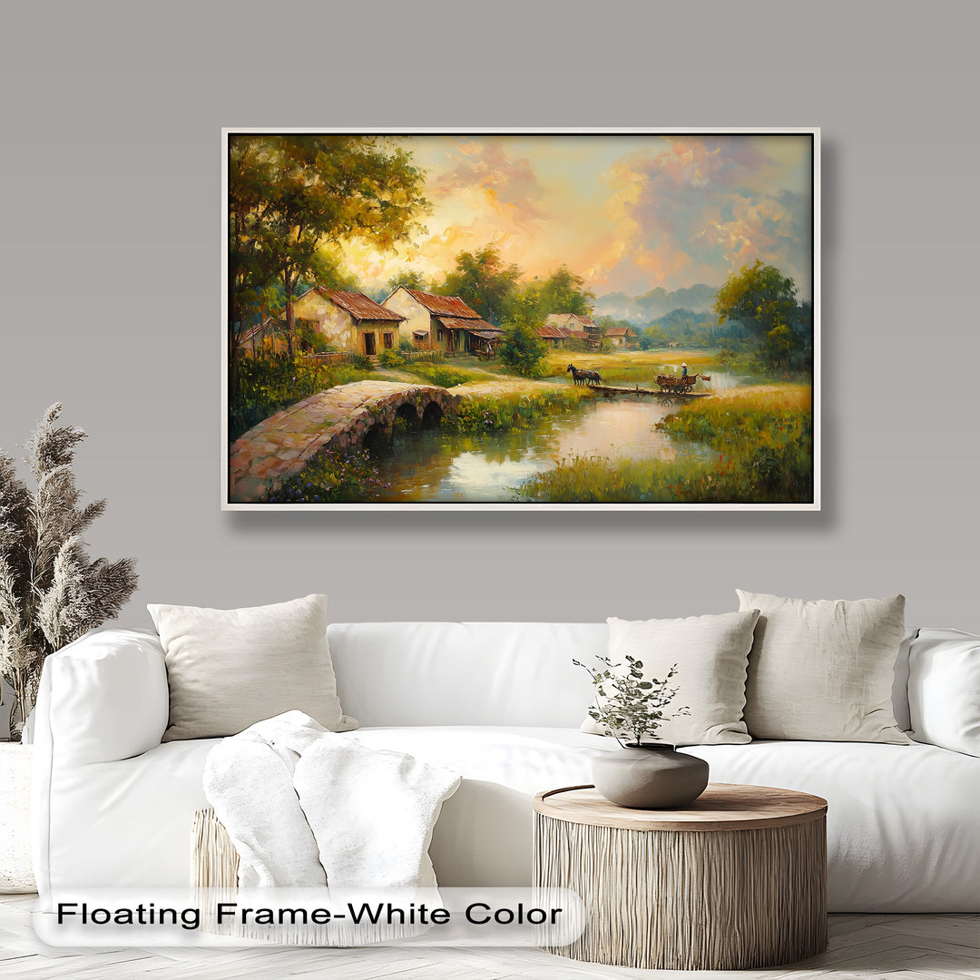 Landscape in Autumn – Serene Countryside Oil Painting