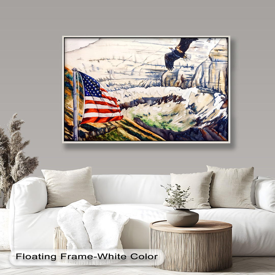 Amerikanische Flagge und Weißkopfseeadler - Patriotisches Ölgemälde