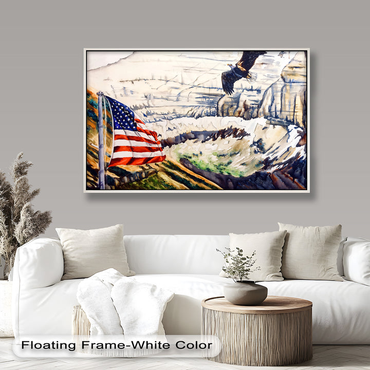 Amerikanische Flagge und Weißkopfseeadler - Patriotisches Ölgemälde