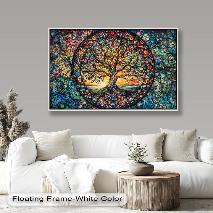 Lebensbaum Mandala Wandkunst – Farbenfrohes gerahmtes Ölgemälde