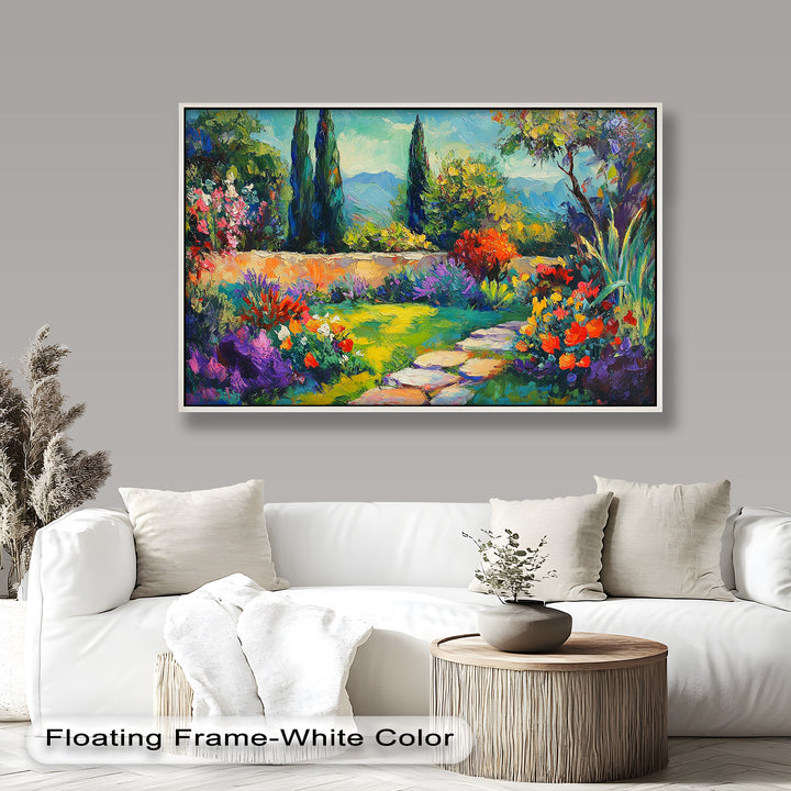 Sunlit Garden Path Oil Painting – Fauvist Outdoor Floral Landscape