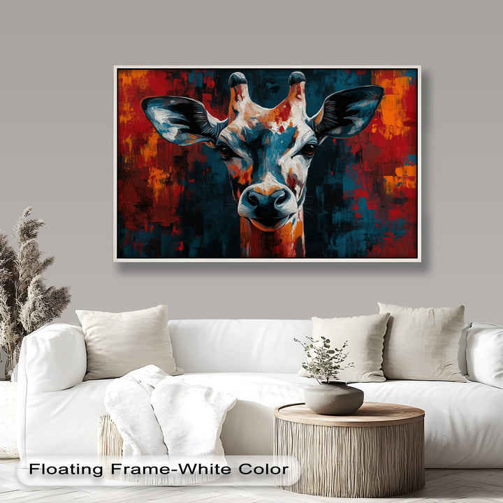 Giraffe Portrait in Abstract Flames – Animal Oil Painting