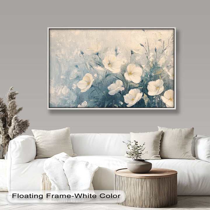 White Wildflower Art – Elegant Floral Oil Painting