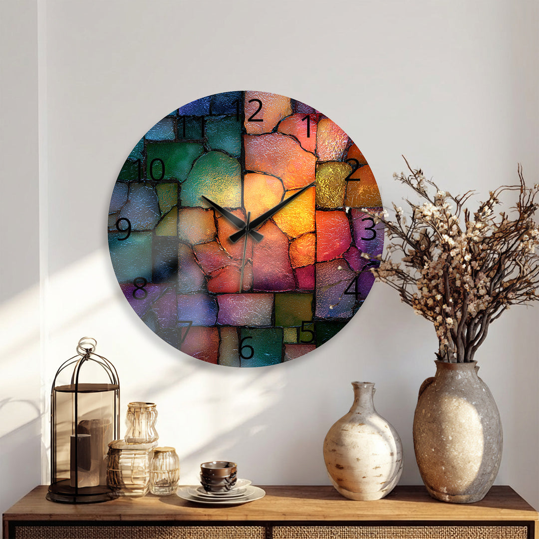 Colorful Mosaic Glass Wall Clock – Abstract Stone Pattern Decor