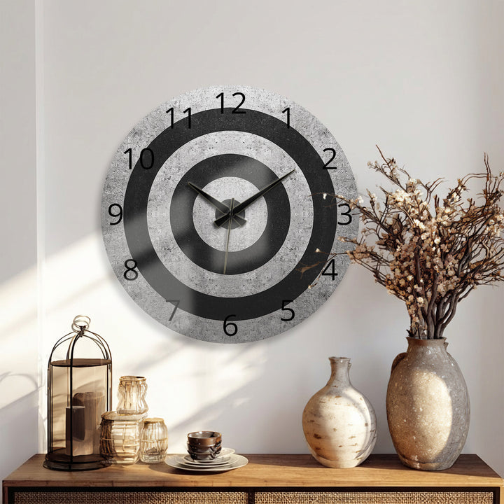 Black and White Glass Wall Clock – Minimalist Concentric Circles