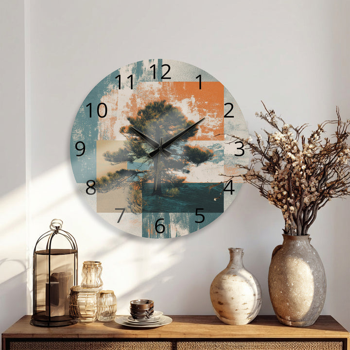 Mid Century Pine Tree Glass Wall Clock – Retro Nature Decor