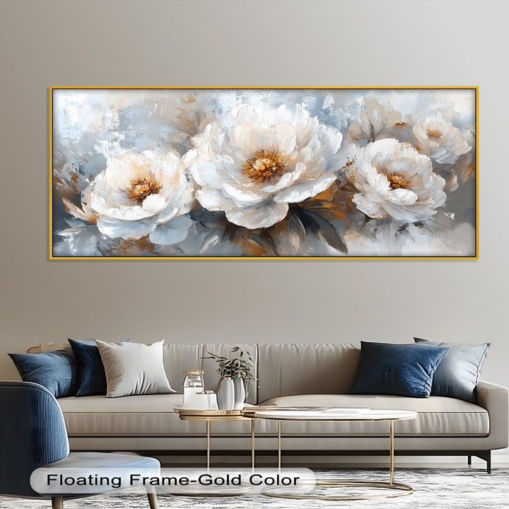 White Petals on Soft Neutral Background - Flower Oil Painting