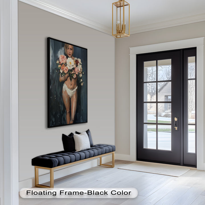 Floral Embrace – Abstract Nude with Blooming Bouquet Oil Painting