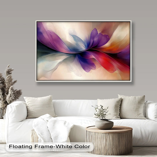The clean white edge frames the vibrant abstract floral flow, a modern oil painting decoration.