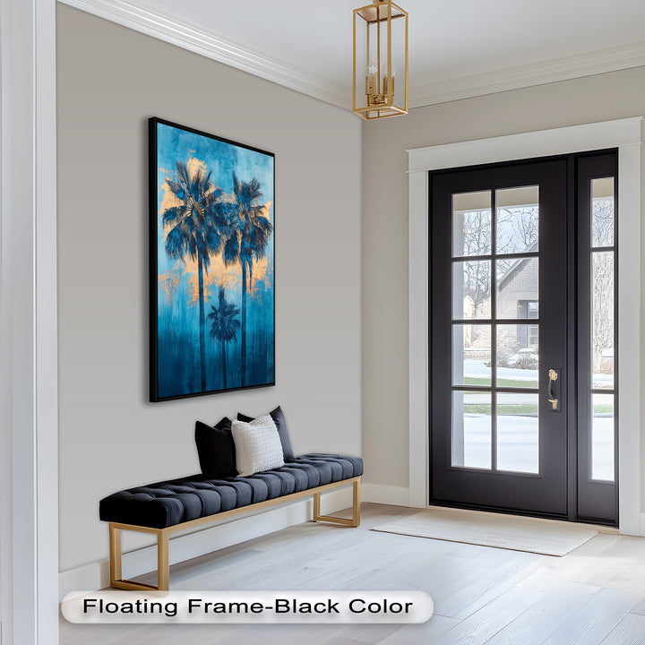 Blue Sunset Palms – Tropical Oil Painting