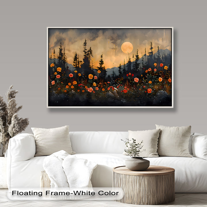 Moonlit Forest Landscape - Framed Floral Oil Painting