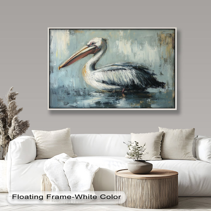 White Pelican Resting by the Water - Animal Oil Painting