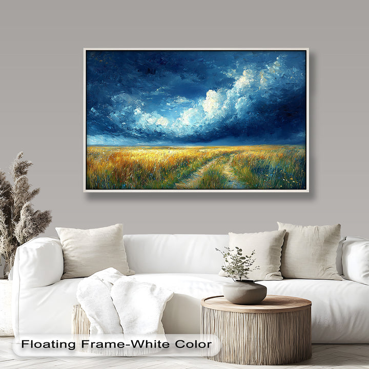 Golden Field Stormy Sky Wandkunst – Romantik Ölgemälde