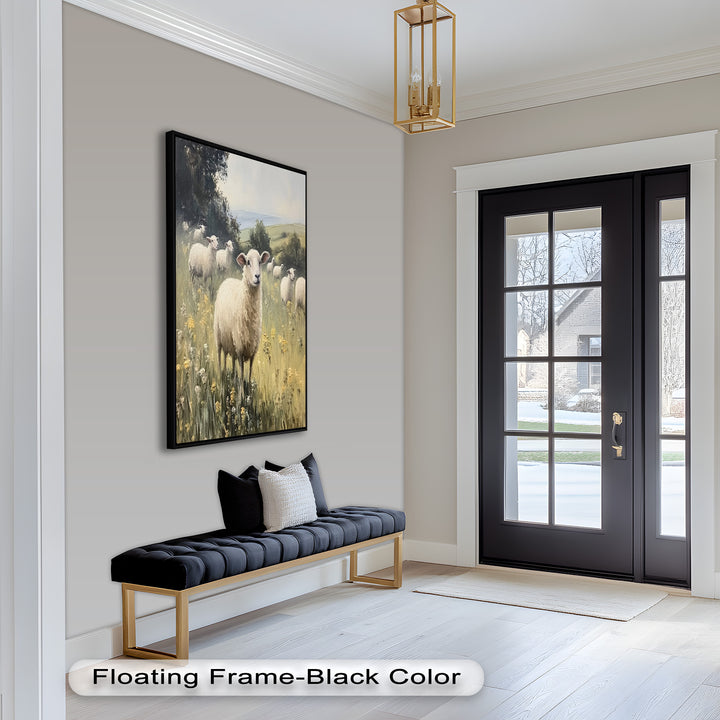 Sheep in Spring Meadow – Pastoral Oil Painting