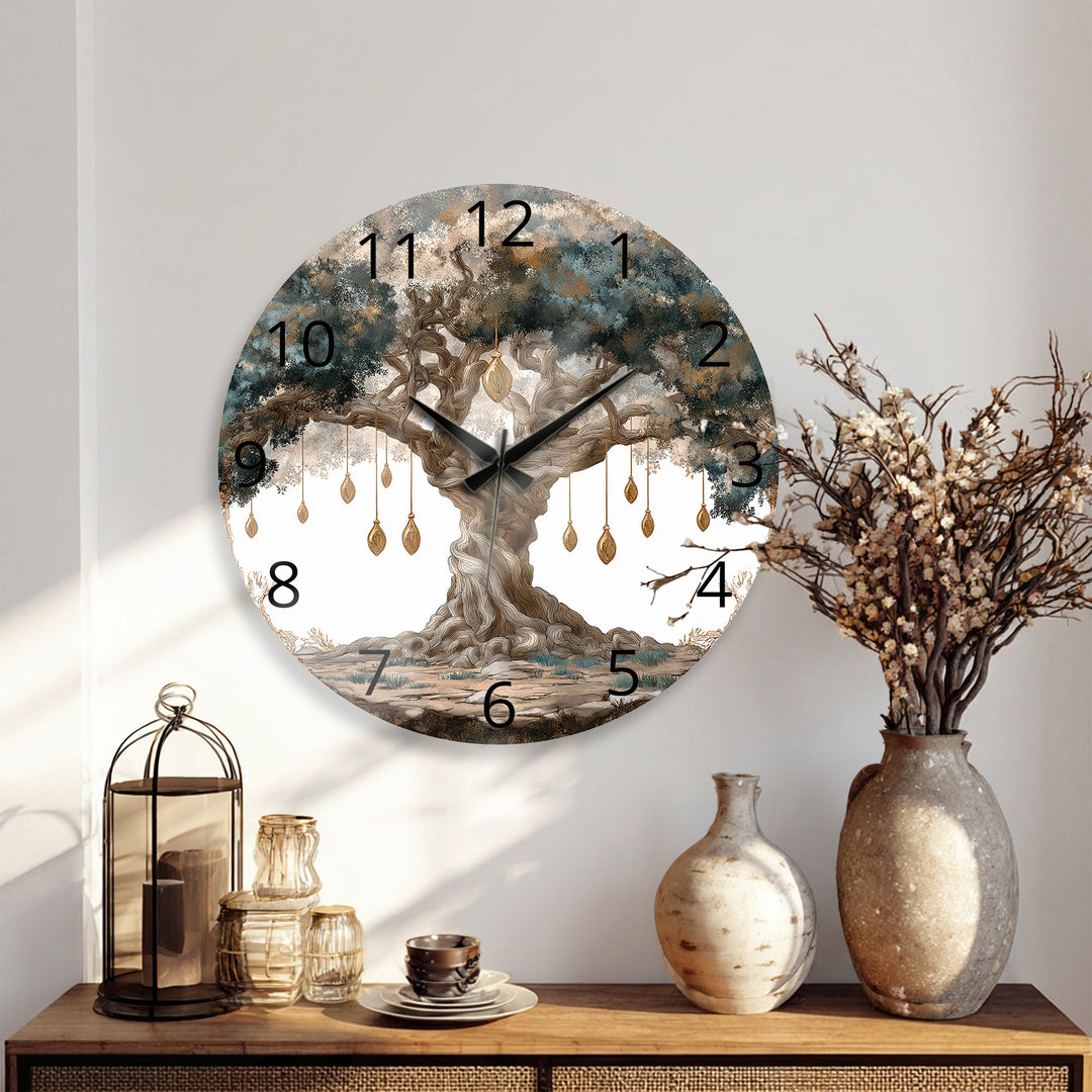 Mystical Tree of Life Glass Wall Clock – Enchanted Forest Decor