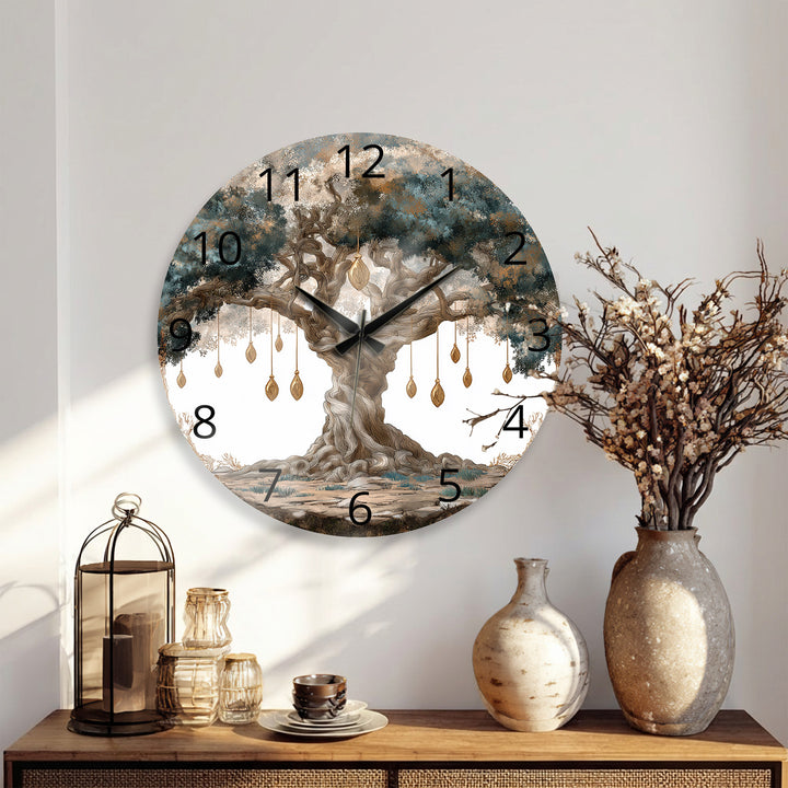 Mystical Tree of Life Glass Wall Clock – Enchanted Forest Decor