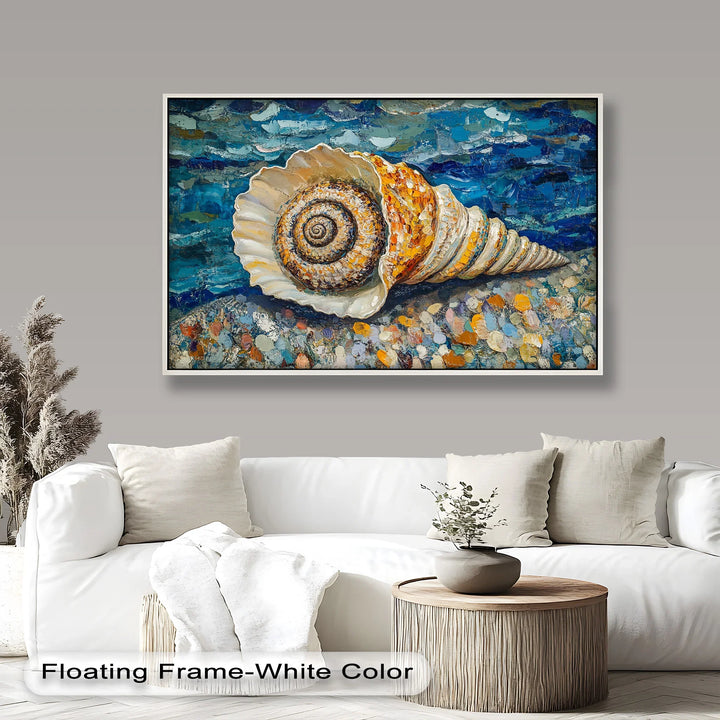Whispers of the Sea – Spiral Shell on Coastal Shoreline Oil Painting - MyPhotoStation