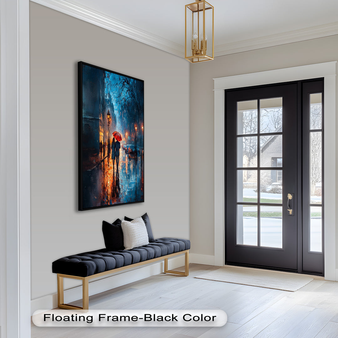 Lovers in the Rain – Romantic Night Street Oil Painting