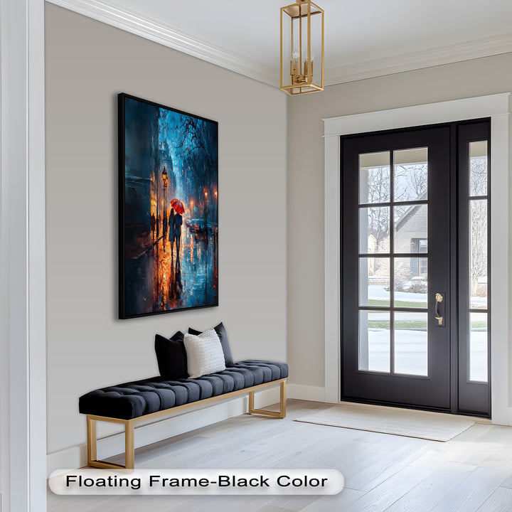Lovers in the Rain – Romantic Night Street Oil Painting