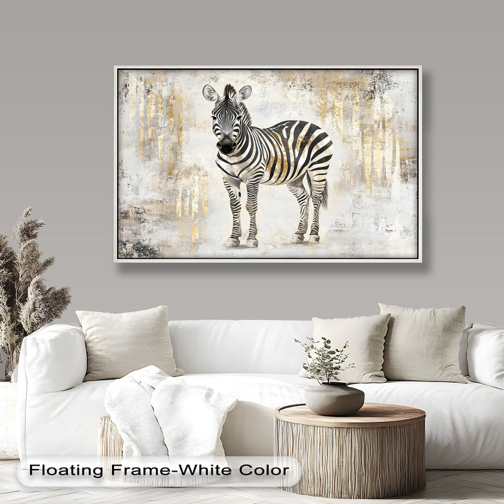 Golden Streak Zebra with Neutral Backdrop - Animal Oil Painting