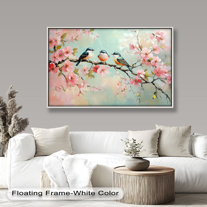 Three Birds Among Blossoms – Animal Oil Painting