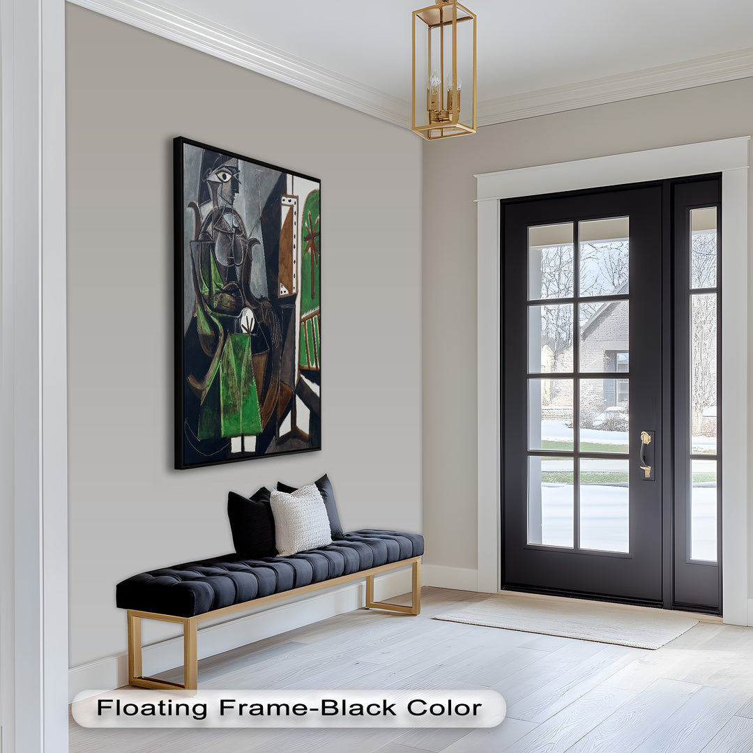 Figure by the Window – Abstract Green Interior Picasso Oil Painting