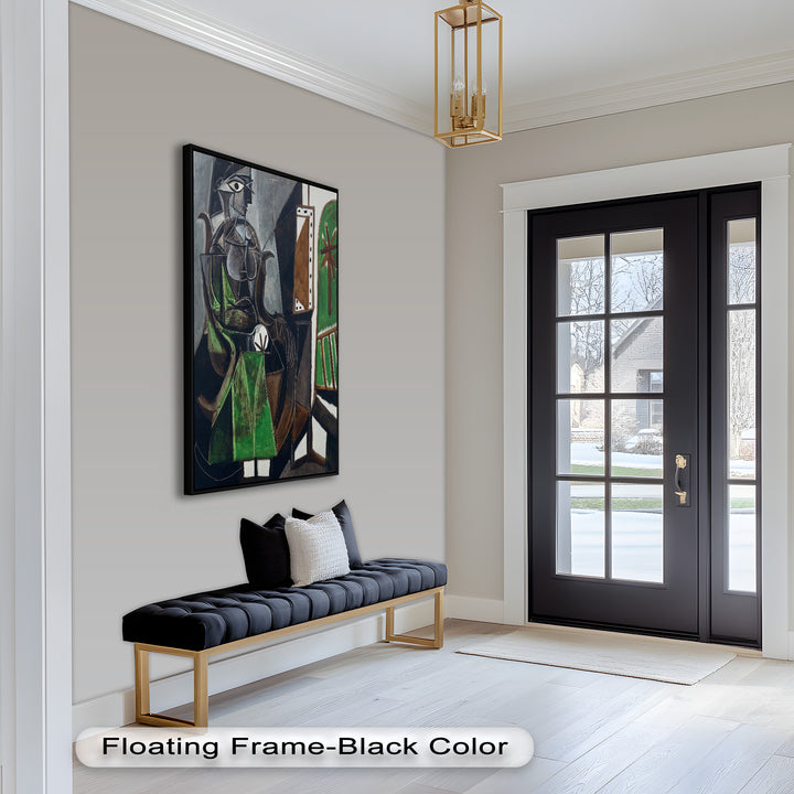 Figure by the Window – Abstract Green Interior Picasso Oil Painting