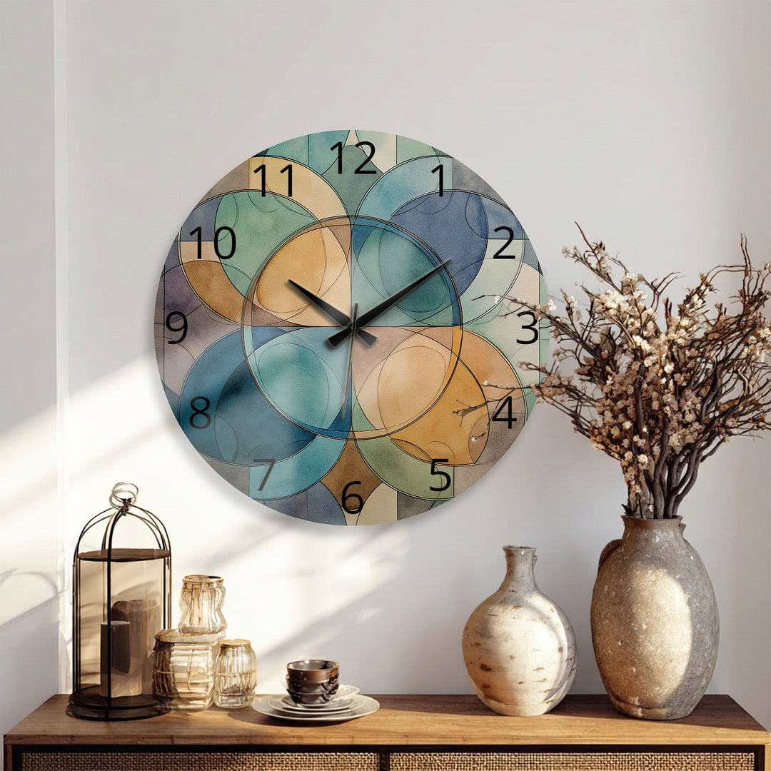 Teal Geometric Glass Wall Clock – Mid Century Abstract Decor