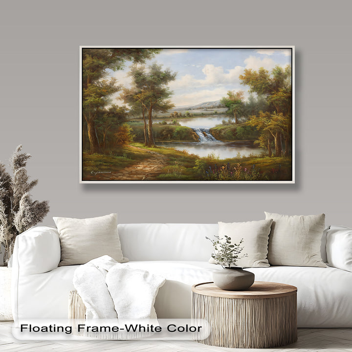 Tranquil Forest Cascade – Vintage Oil Painting