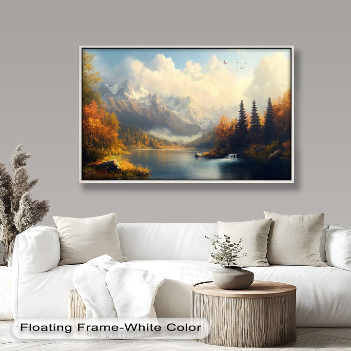 Herbstliche Seewandkunst – Ölgemälde einer Berglandschaft