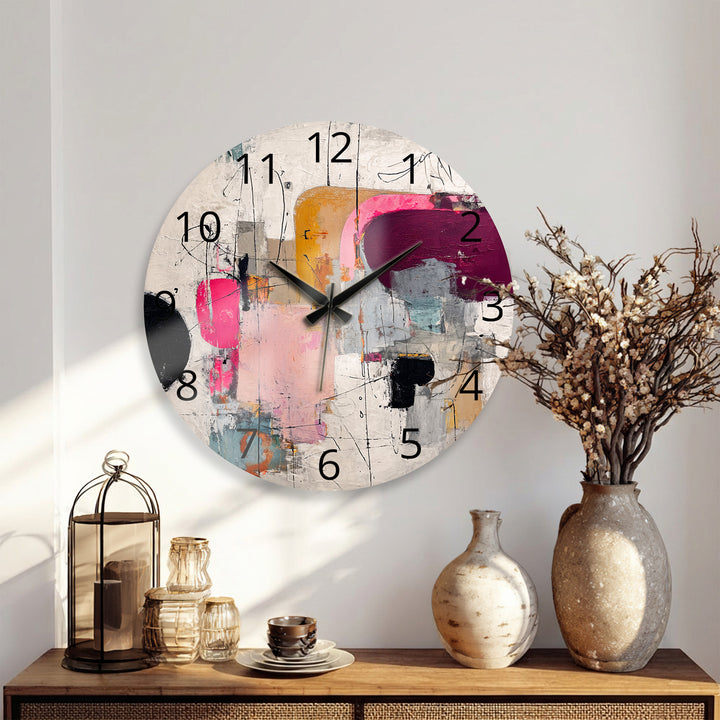 Pink Abstract Glass Wall Clock – Modern Geometric Art