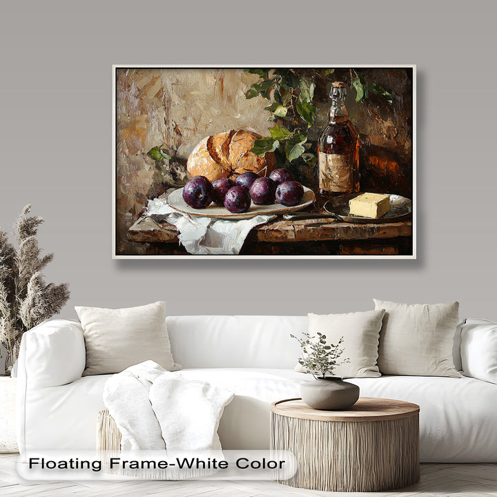 Farmhouse Kitchen Plum & Bread – Still Life Oil Painting