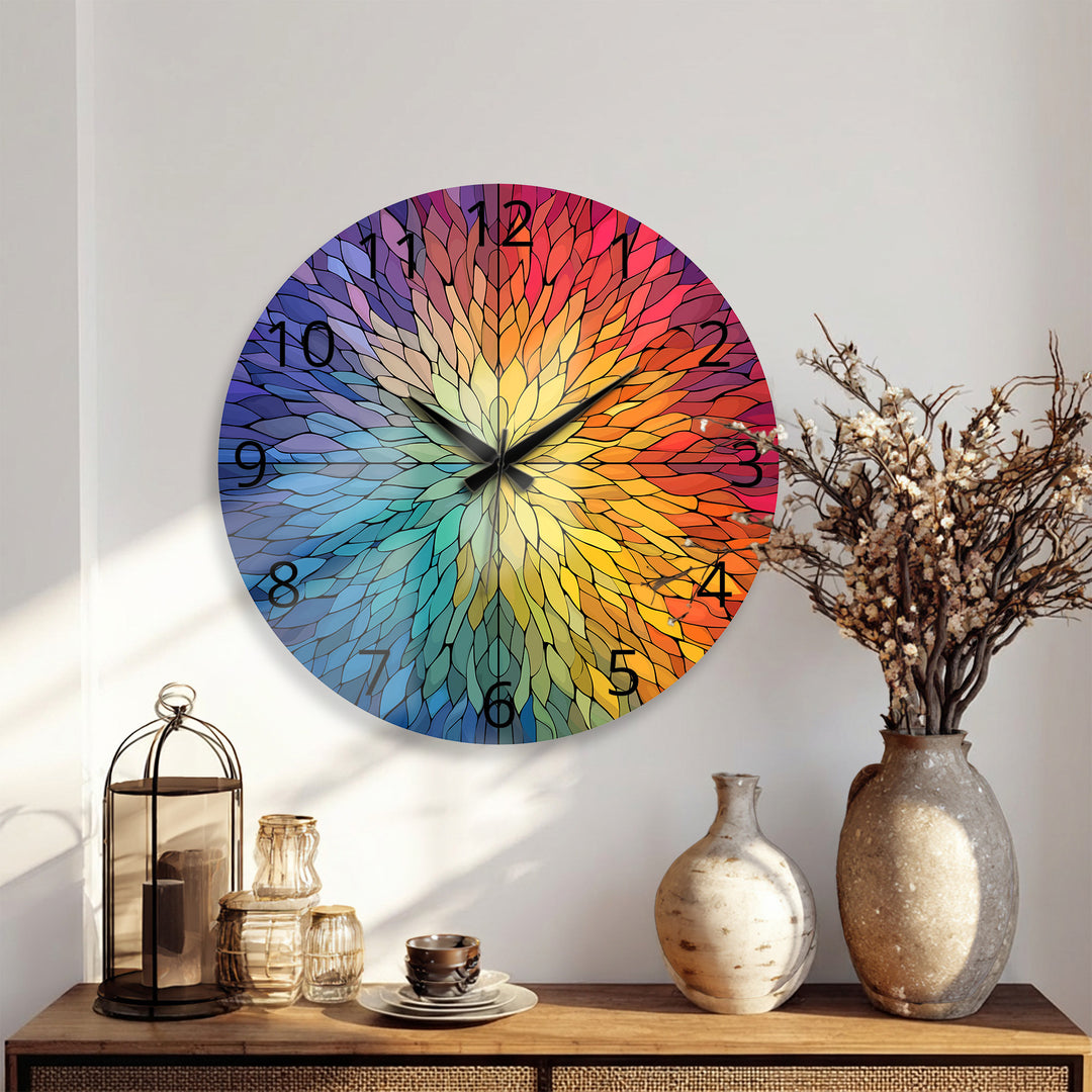 Rainbow Glass Wall Clock – Colorful Geometric Stained Glass Art