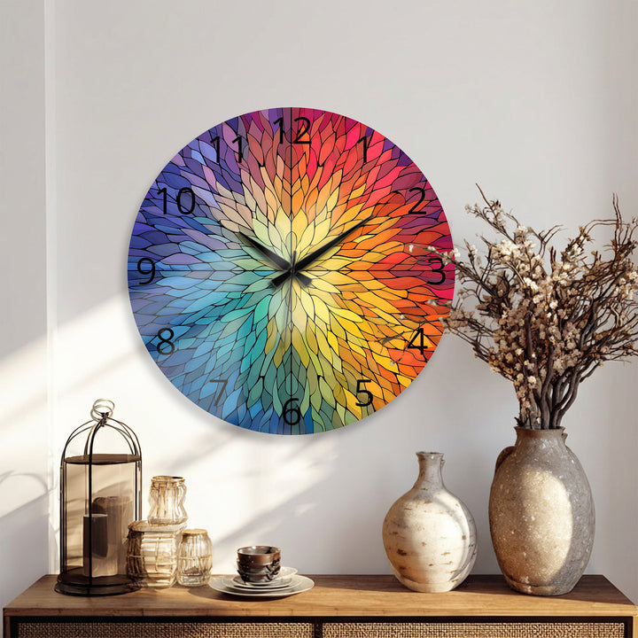 Rainbow Glass Wall Clock – Colorful Geometric Stained Glass Art