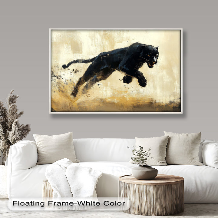 Charging Black Panther in Motion – Animal Oil Painting