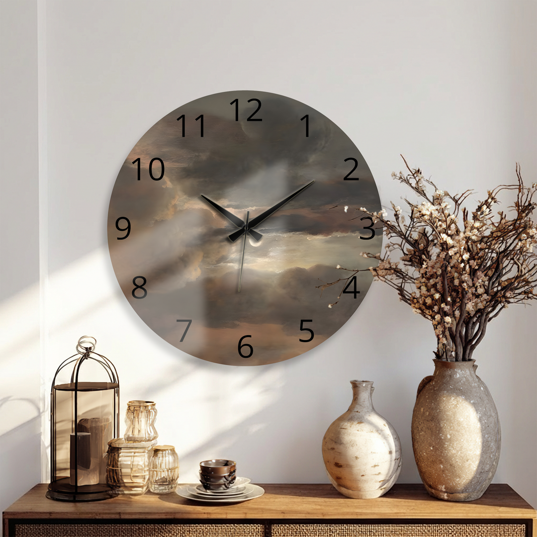 Storm Clouds Glass Wall Clock – Moody Sky Wall Decor