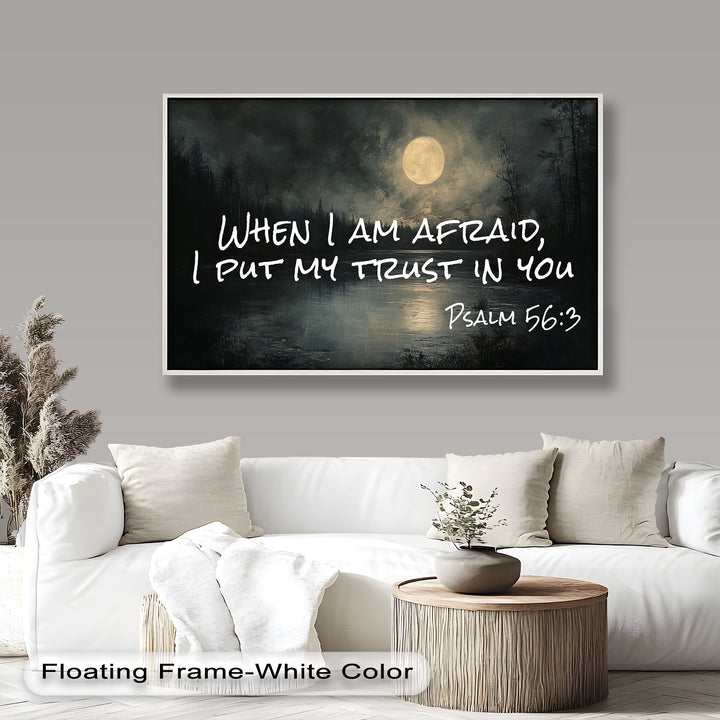 Moonlit Forest Christian Wall Art – Psalm 56:3 Inspirational Scripture Print
