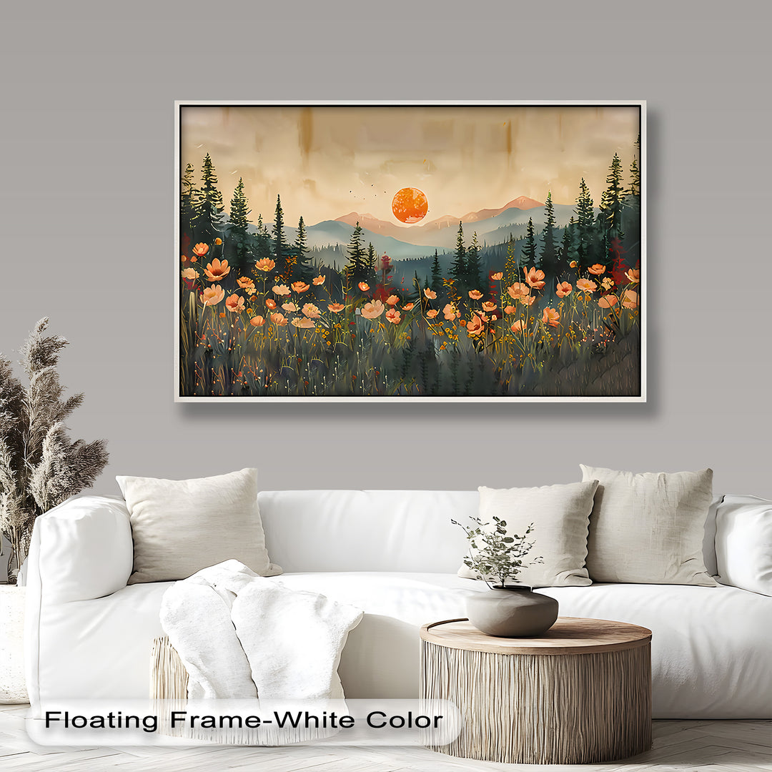 Sunset Floral Forest - Landscape Framed Oil Painting