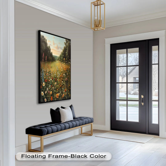 With stunning depth and layers, this colorful wildflower field oil painting showcases meadow blooms that bring an elegant oil painting home decor feel.