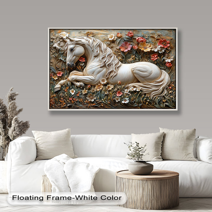 Rock Texture Flower Horse – Elegant Equine Oil Painting